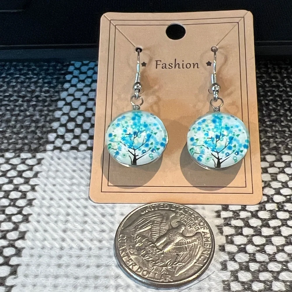 Blue Tree Design Earrings